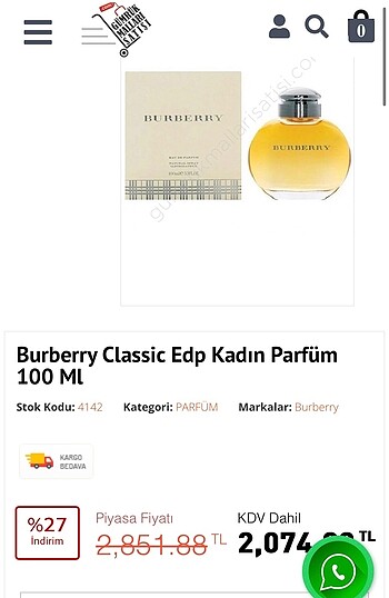  Beden Burberry Classic Edp Tester Kadın Parfüm 100 Ml