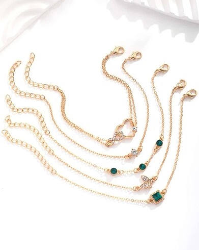 Accessorize 5 adet/takım Rhinestone Kelebek ve Kalp Dekor Bileklik