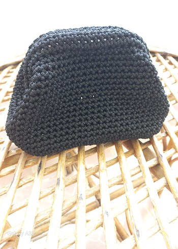 Beden Siyah Örgü Kadın Clutch Çanta. polyester makrome.15 cm burs
