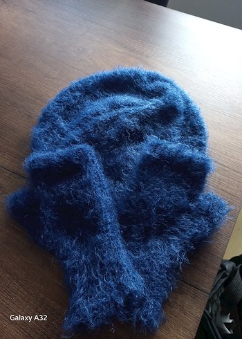 Kadın Mavi Örgü Eldiven ve Bere Seti - Görsel 3