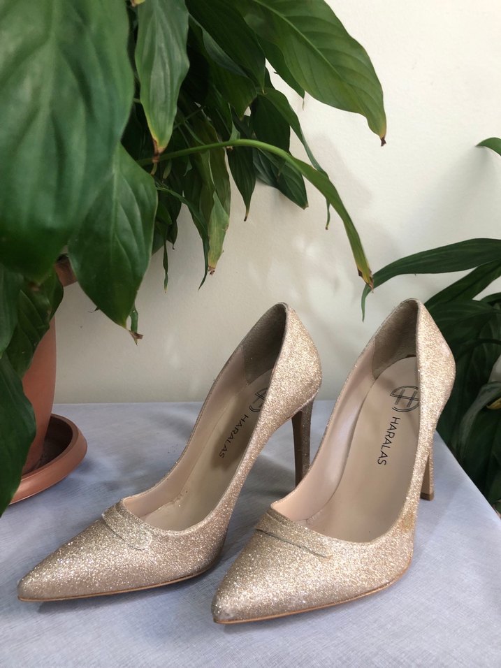 Altın Renkli Simli Stiletto Topuklu Kadın Ayakkabı - Görsel 2