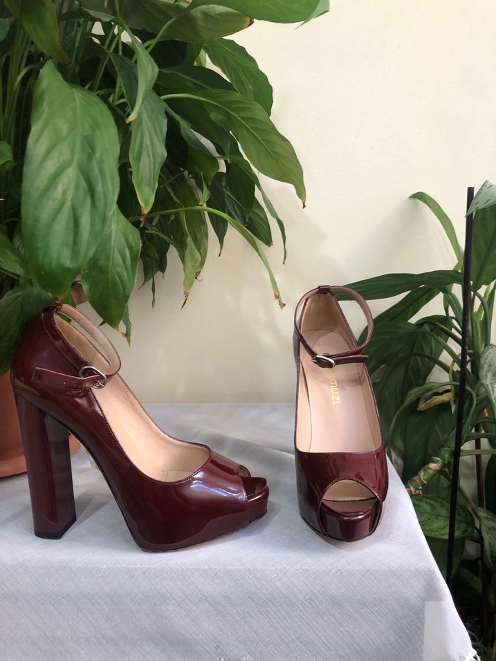 Kına ayakkabısı-Bordo Platform Topuklu Kadın Ayakkabı - Görsel 2