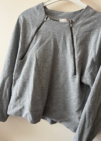 Gri Fermuarlı Kadın Sweatshirt
