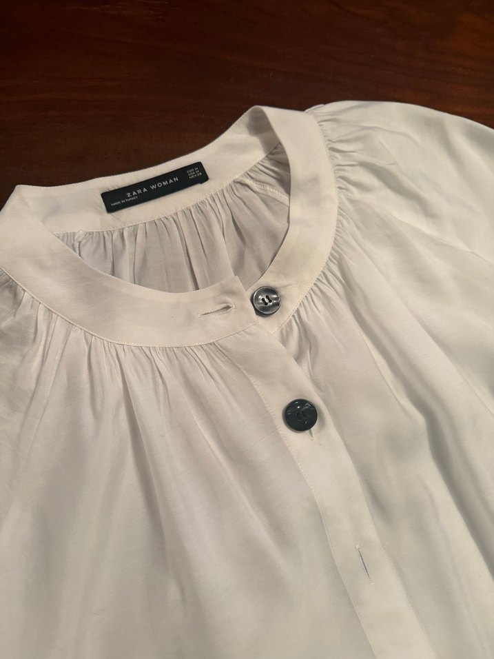 ZARA Woman Beyaz Düğmeli Bluz  Beden M (Bağlamalı Kol Detaylı) - Görsel 4