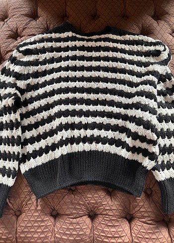 Mudo Siyah Beyaz Örgü Kazak  Beden S  Pamuk Karışımlı - Görsel 2