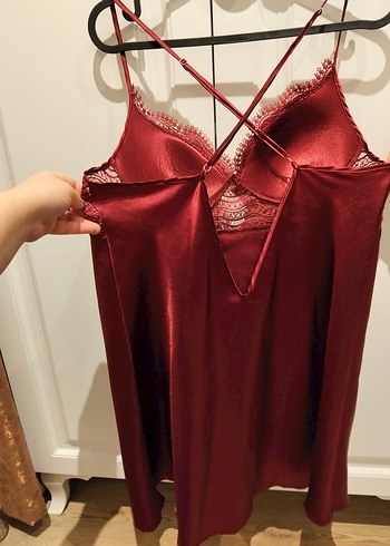 bordo saten gecelik seti - Görsel 3