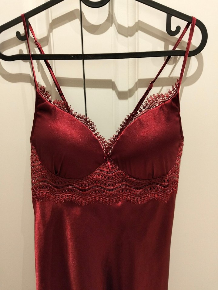 bordo saten gecelik seti - Görsel 4