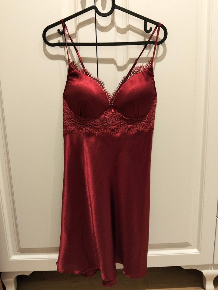 bordo saten gecelik seti - Görsel 2