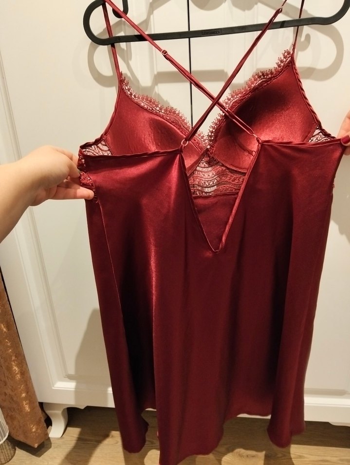 bordo saten gecelik seti - Görsel 3