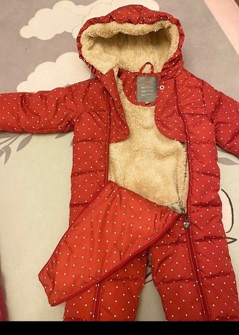 Kız Bebek Kırmızı Kürklü Tulum - Görsel 2