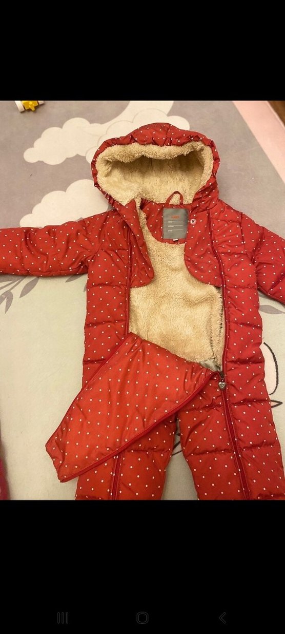 Kız Bebek Kırmızı Kürklü Tulum - Görsel 2