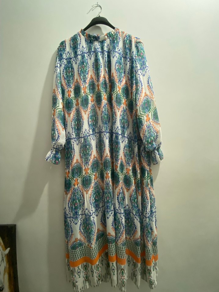 Renkli Piliseli Uzun Bohem Elbise - Görsel 4