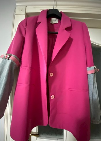 Pembe Mini Kadın Blazer Gri Detaylı - Görsel 2