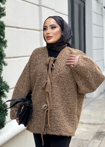 Kürk Detaylı Camel Midi Kadın Kaban - Görsel 3