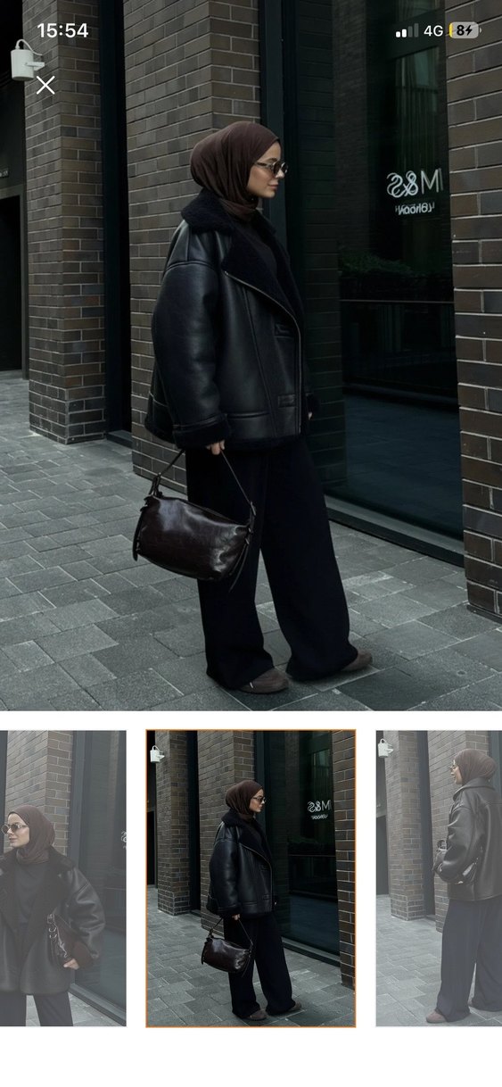 Siyah Deri Kürklü Salaş Midi Ceket - Görsel 2