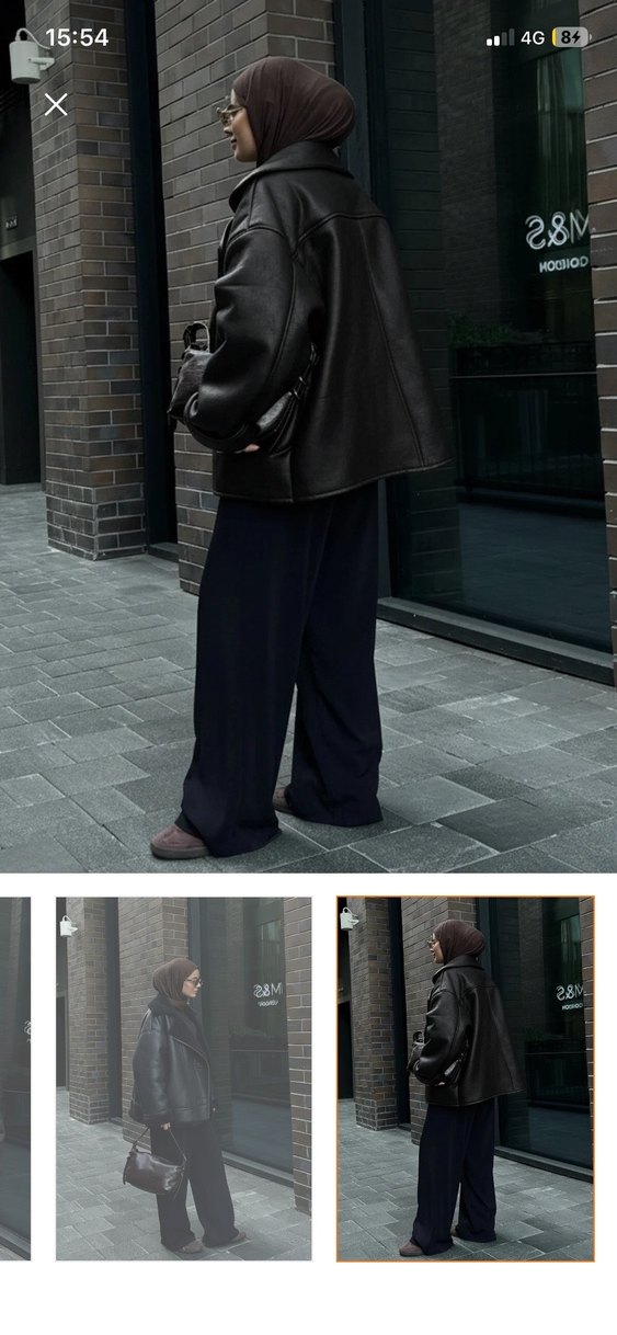 Siyah Deri Kürklü Salaş Midi Ceket - Görsel 3