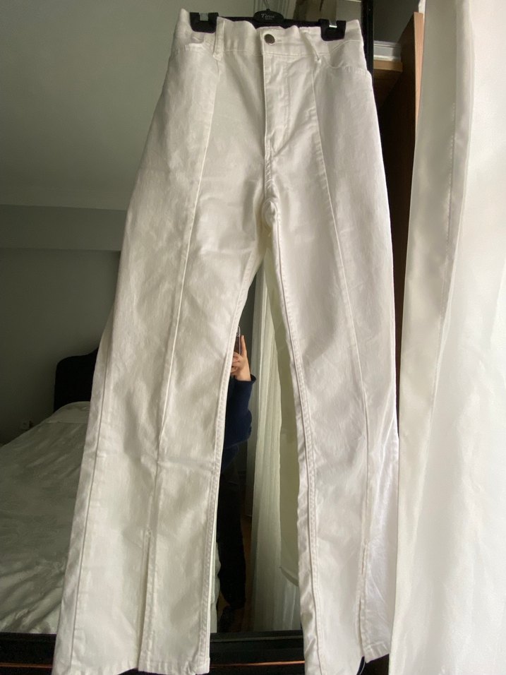 Beyaz Midi Kadın Kot Pantolon - Görsel 2