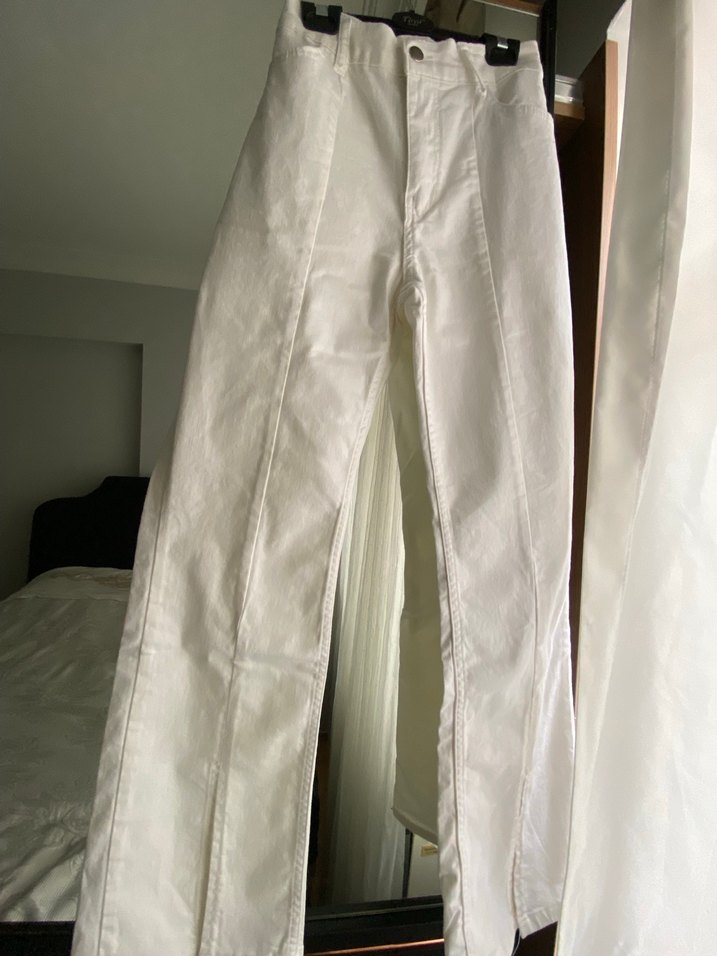 Beyaz Midi Kadın Kot Pantolon - Görsel 3