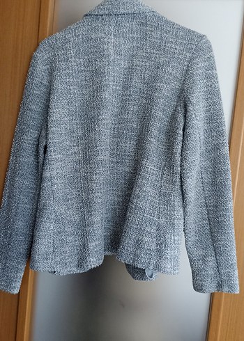 40 Beden gri Renk Gri Kadın Düğmeli Keten Blazer Ceket
