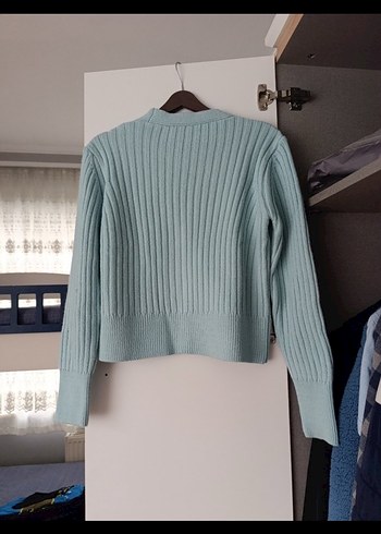 Düğmeli Mavi Midi Kadın Hırka - Görsel 3