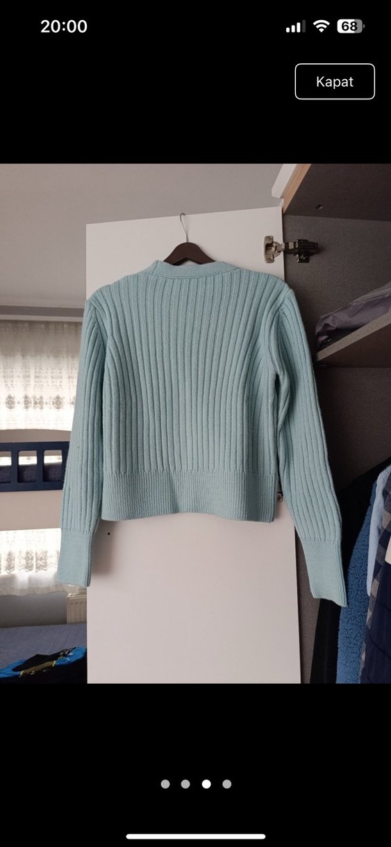 Düğmeli Mavi Midi Kadın Hırka - Görsel 3