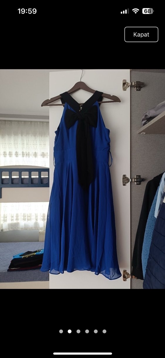 Koyu Mavi Drapeli Midi Abiye Elbise - Görsel 2