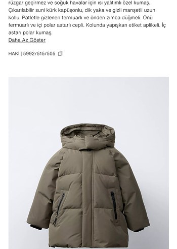 Zara Kapüşonlu kuş tüyü Bej Erkek Çocuk Şişme Mont 3 yaş 98 cm - Görsel 2