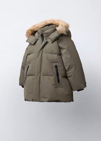 Zara Kapüşonlu kuş tüyü Bej Erkek Çocuk Şişme Mont 3 yaş 98 cm - Görsel 3