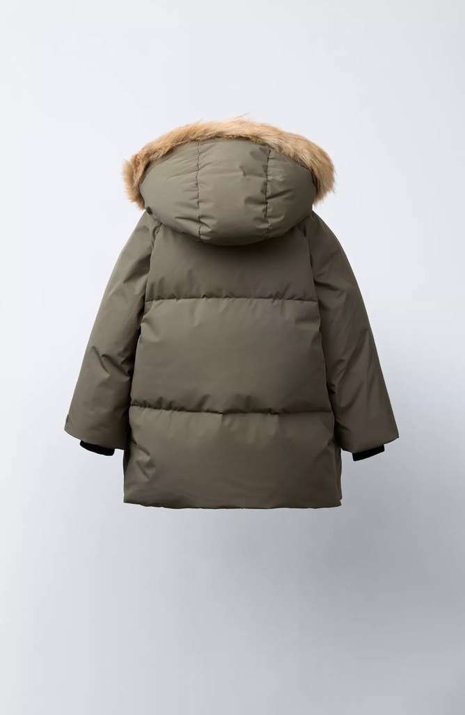 Zara Kapüşonlu kuş tüyü Bej Erkek Çocuk Şişme Mont 3 yaş 98 cm - Görsel 5