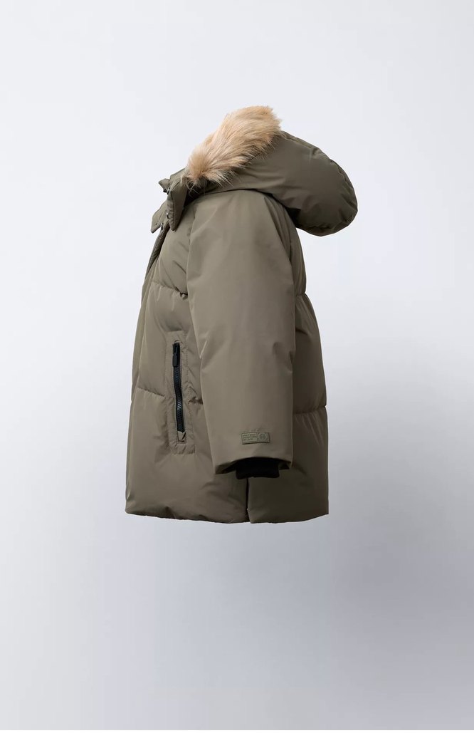 Zara Kapüşonlu kuş tüyü Bej Erkek Çocuk Şişme Mont 3 yaş 98 cm - Görsel 4