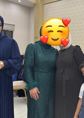 Abiye Parlak Altın Renkli Uzun Kollu Abiye Elbise yeşil renk