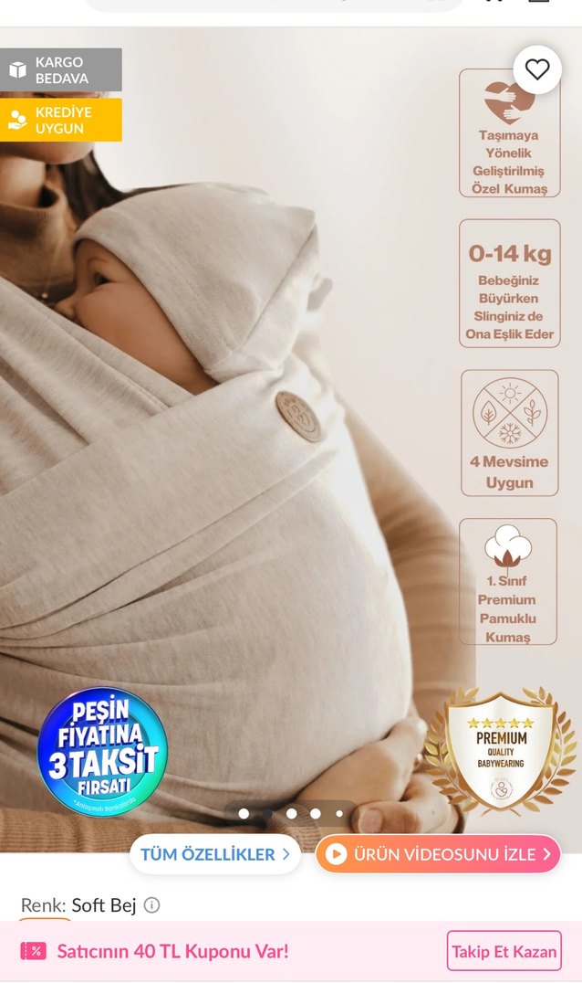 Bebek Taşıma Slingi Soft Bej - Görsel 2