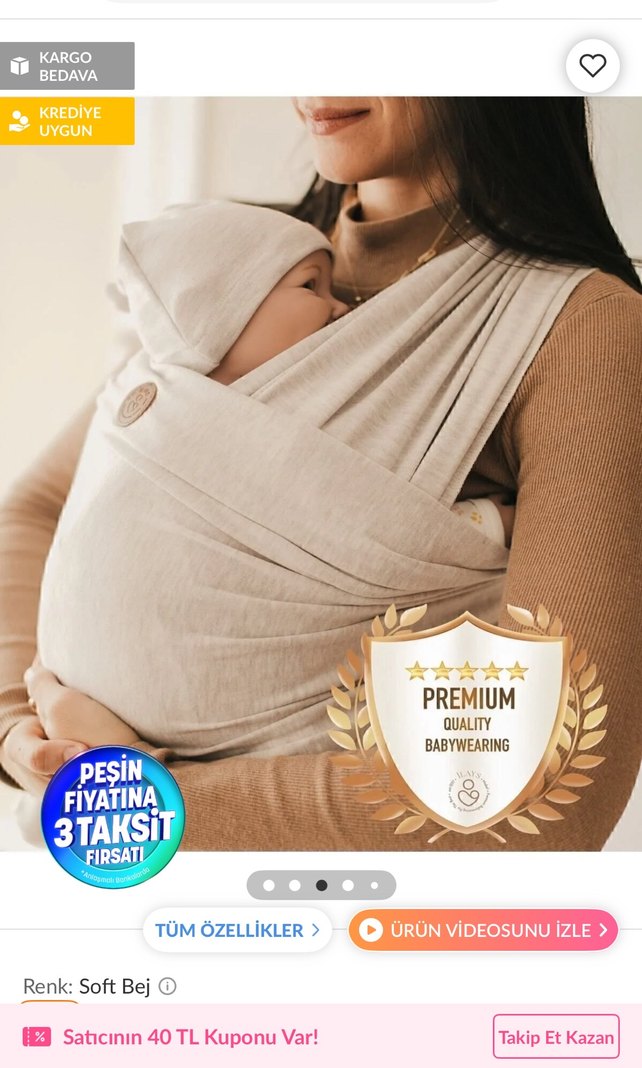 Bebek Taşıma Slingi Soft Bej - Görsel 3