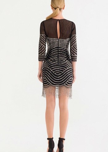 Adil Işık Boncuk İşlemeli Siyah Gri Mini Abiye Elbise - Görsel 4