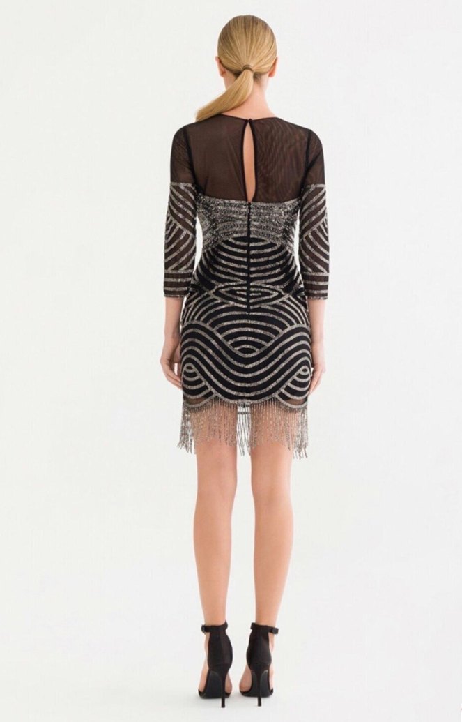 Adil Işık Boncuk İşlemeli Siyah Gri Mini Abiye Elbise - Görsel 4