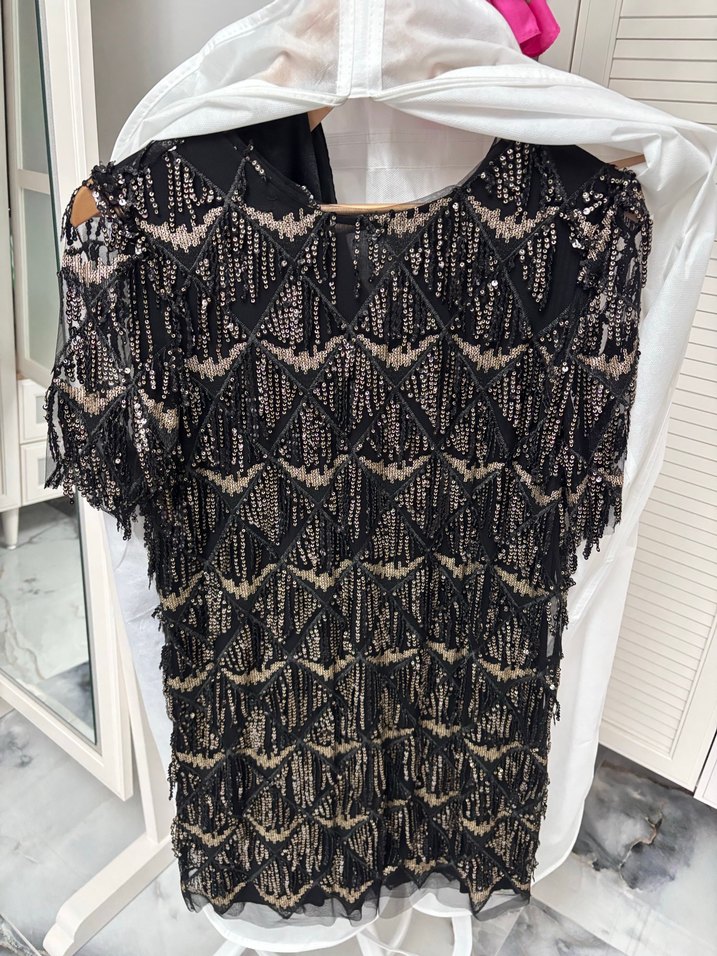 Püsküllü Nakışlı Siyah Midi Elbise - Görsel 4