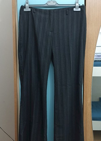 Gri Çizgili Vintage Kadın Kumaş Pantolon