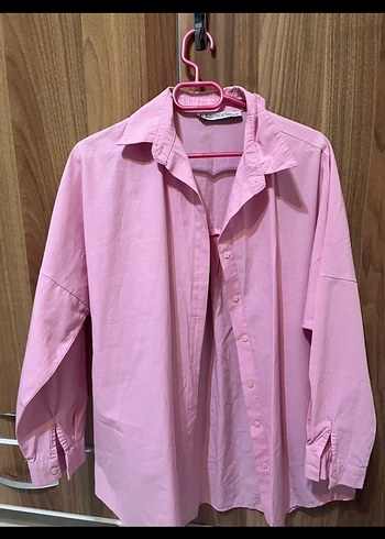 Pembe Düğmeli Kadın Keten Gömlek