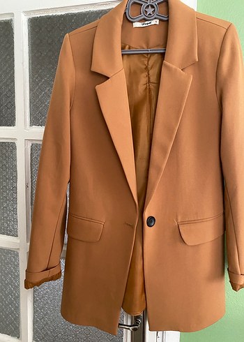 Bej Düğmeli Kadın Blazer Ceket -S beden - Görsel 2