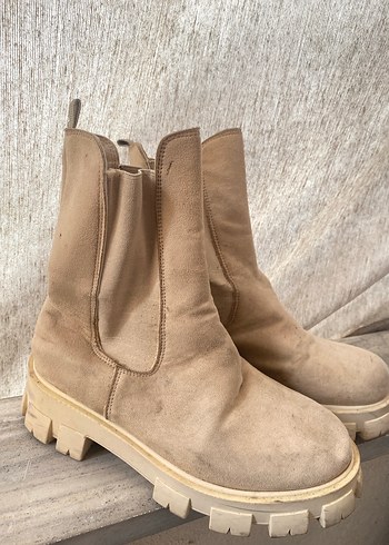 Bej Süet Kadın Platform Topuk Bot - Görsel 3