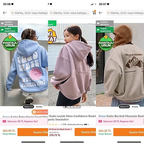 3 adet sweat
