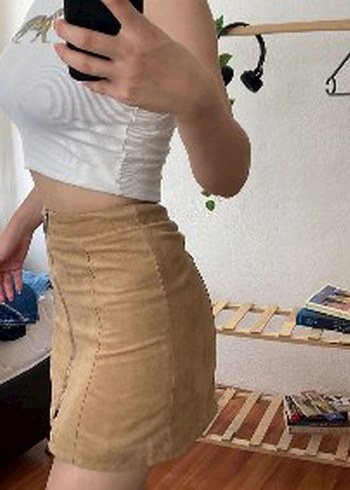 H&M Bej Süet Mini Etek