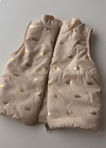 Kız Çocuk Bej Kürklü Nakışlı Yelek - Görsel 2