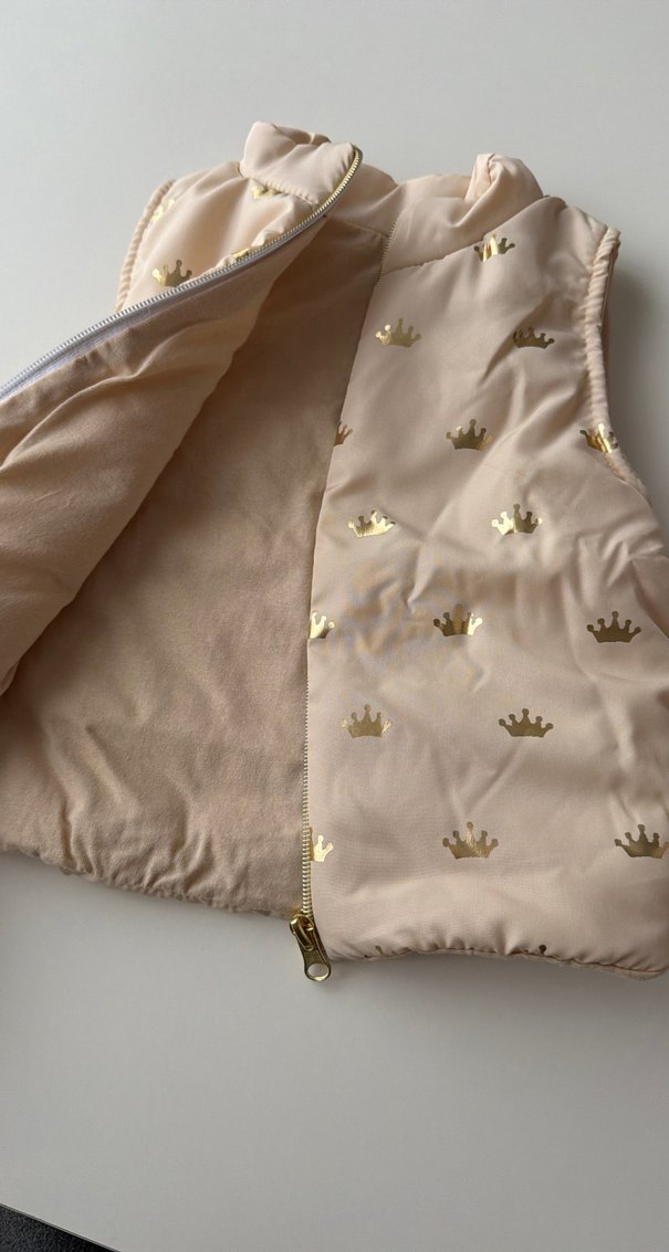 Kız Çocuk Bej Kürklü Nakışlı Yelek - Görsel 4