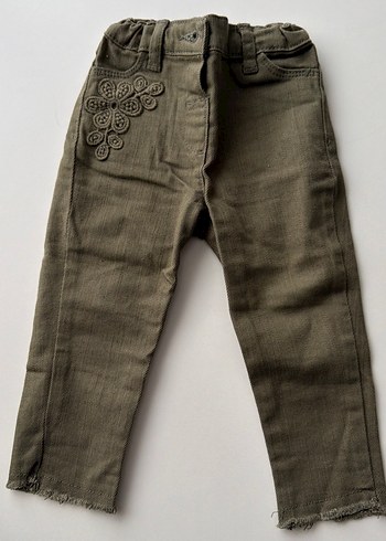 Nakışlı Düğmeli kız  Çocuk Kot Pantolon haki renk - Görsel 2
