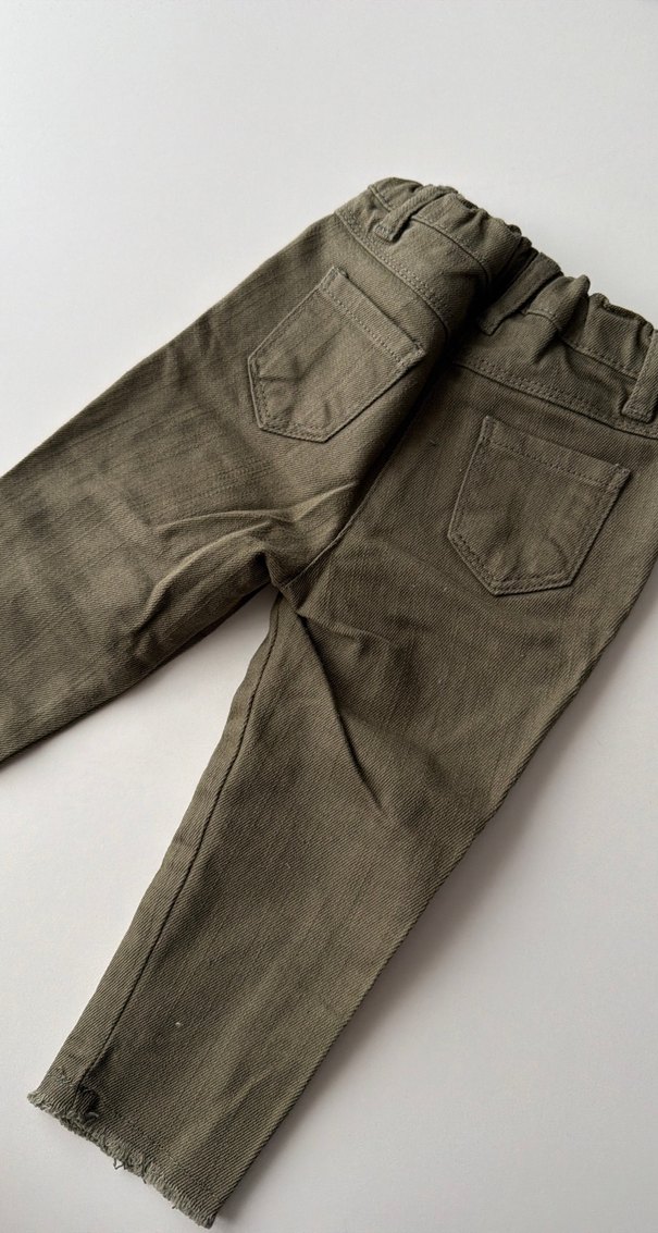 Nakışlı Düğmeli kız  Çocuk Kot Pantolon haki renk - Görsel 4