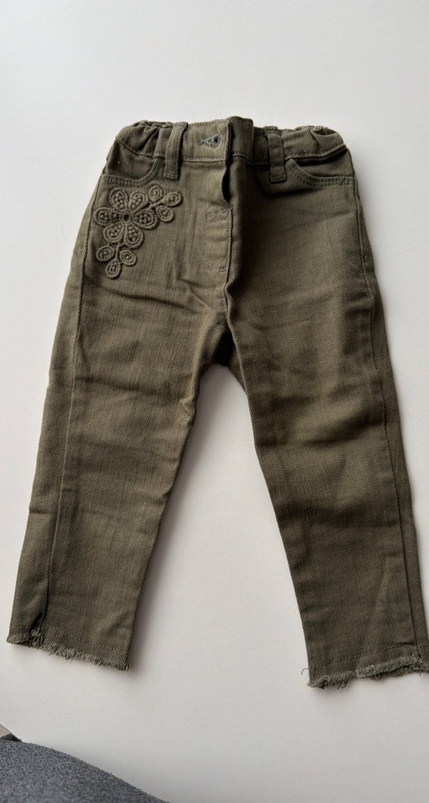 Nakışlı Düğmeli kız  Çocuk Kot Pantolon haki renk - Görsel 2