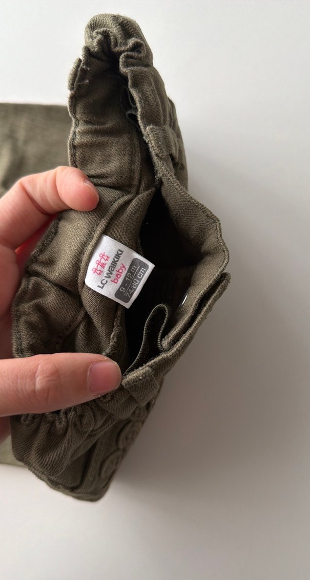 Nakışlı Düğmeli kız  Çocuk Kot Pantolon haki renk - Görsel 5