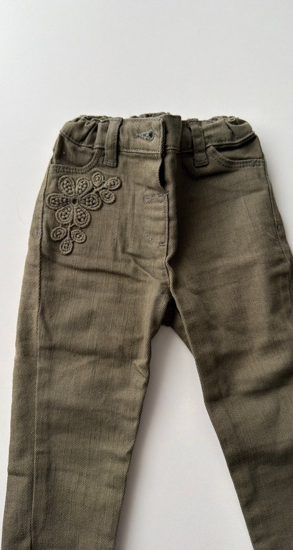 Nakışlı Düğmeli kız  Çocuk Kot Pantolon haki renk - Görsel 3