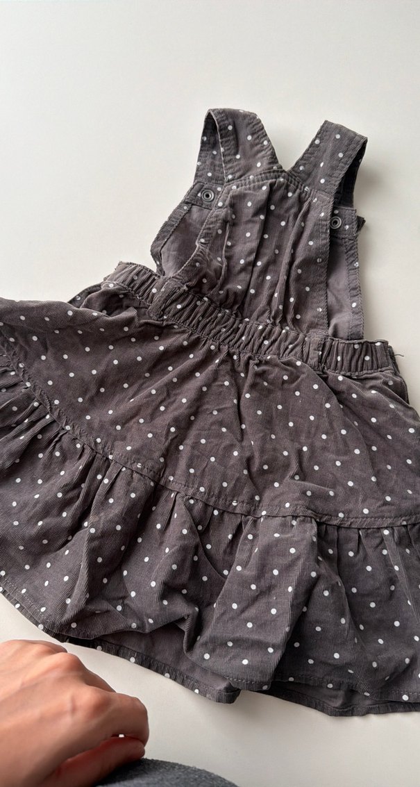 Gri Puantiyeli Askılı Kız Elbisesi - Görsel 5
